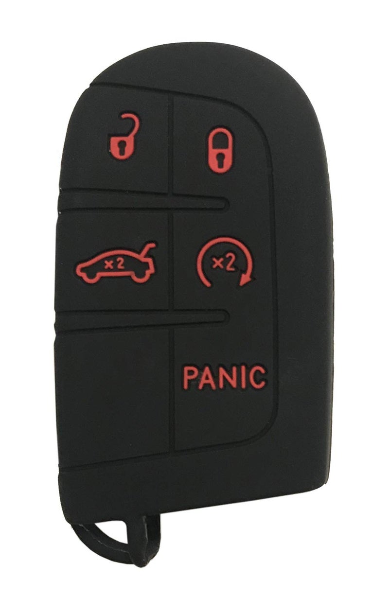 Arruweer Silicone Smart Key Fob Skin Cover Case Protector 5 Buttons Keyless Jacket Remote Bag Fit for Jeep Grand Cherokee Dodge Challenger Charger Dart Durango Journey Chrysler 300 (Black with Red + Red) - Image 2